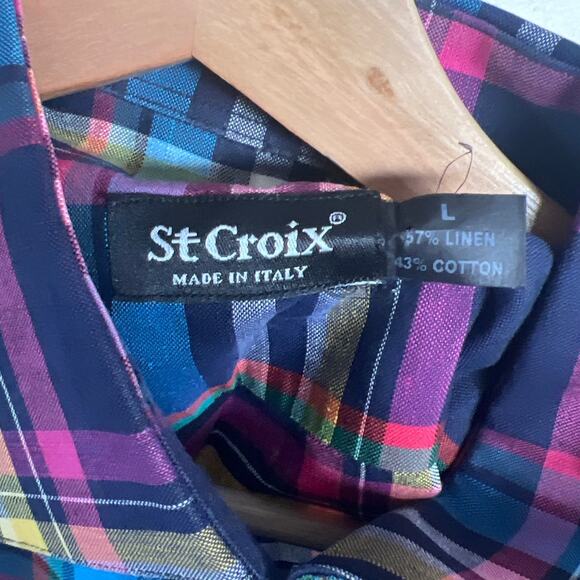St. Croix Plaid Button Down Large Made In Italy Cotton Multicolored - Picture 4 of 6